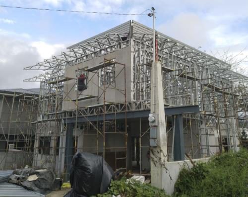 Light gauge steel frame of a two-storey building